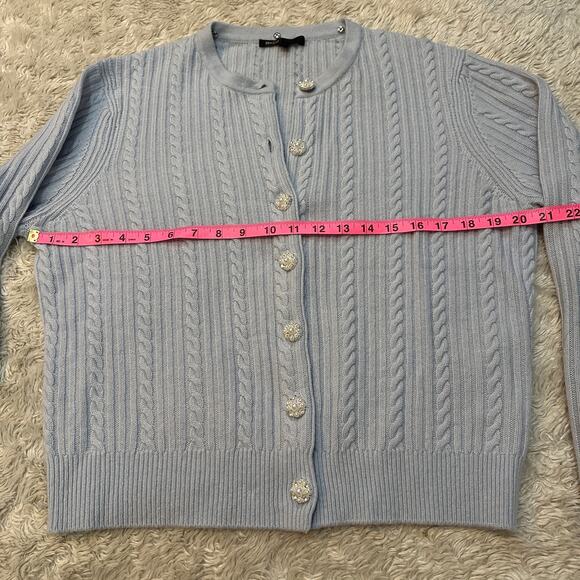 Maje Sz 3 US L Wool Cashmere Baby Blue Cable Knit Button Up Cardigan Sweater - Picture 5 of 12